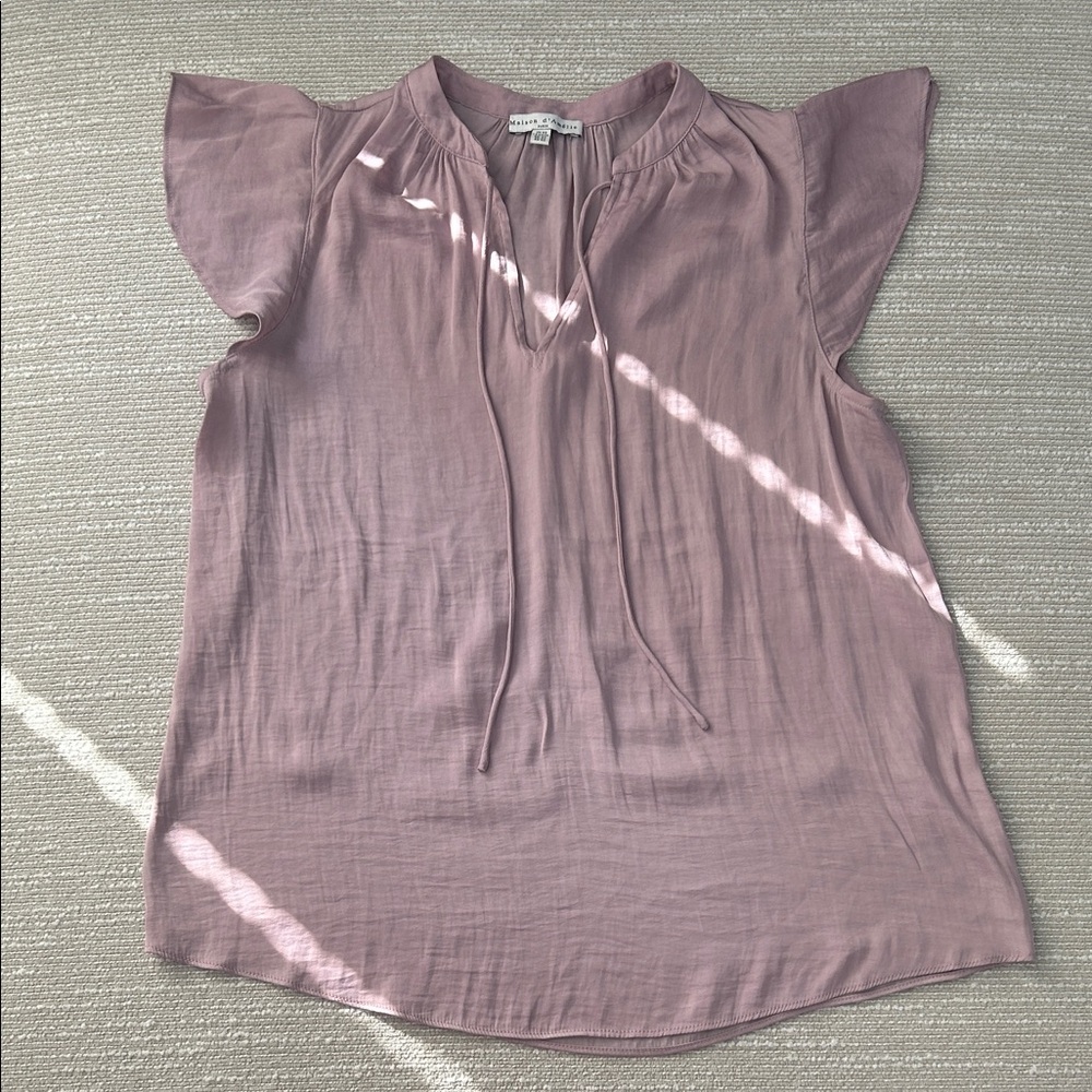 Maison D’Amelie Mauve Tie-Front Flutter Sleeve V-Neck Blouse